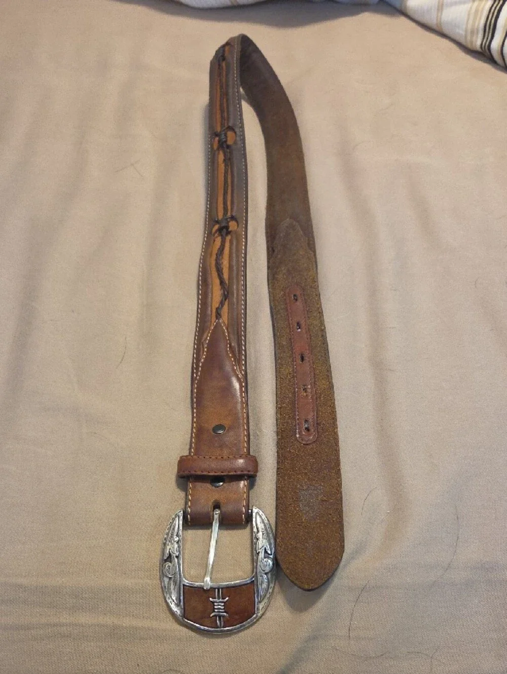 Brown Leather Men's Belt with Silver Western Buckle